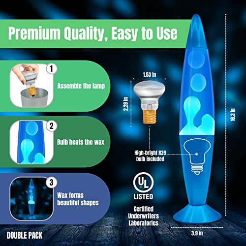 Image of JAMBO 2 Pack- 16 inch Beautiful Lamp- Blue with Blue /White Wax and Blue with Yellow Wax, Relaxing Liquid Lamp, Night Light Nightlight, Lamps for Adults Teens Kid