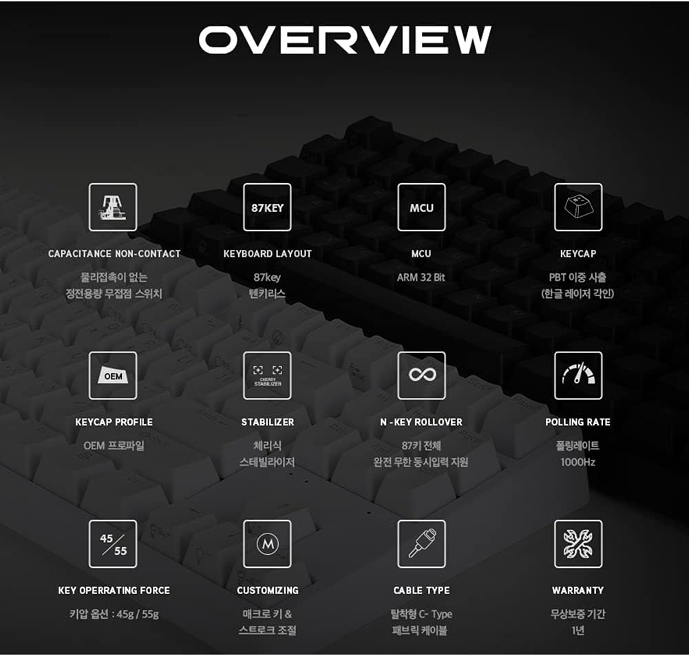 Готовоview of ABKO Hacker KN01 keyboard features including layout, MCU, keycap type, keycap profile, stabilizer, N-key rollover, polling rate, key operating force, customizing options, cable type, and warranty.