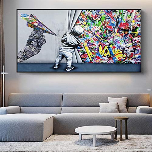Cuadro de graffiti de niños 60x120cm decorativo para pared de salón moderno sin marco