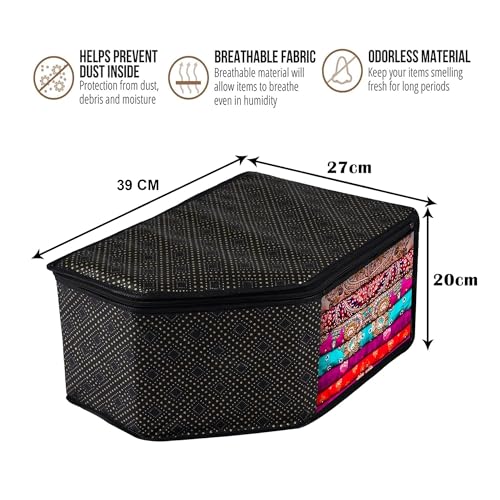 Image of Kuber Industries Pack of 9 Blouse Cover | Non-woven Zipper Closure Wardrobe Organizers | Clothes Organizer with Transparent Window | Golden-Dot Clothes Bag | Black