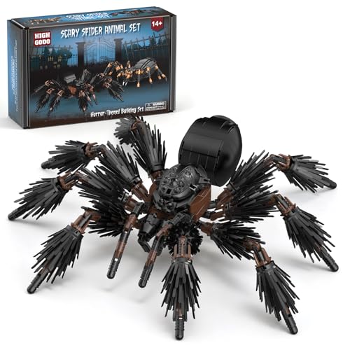 Image of HIGH GODO Spider Animal Building Set, MOC Wild Animals Black Spider Model Kit, Collectible Horror Halloween Spiders Toy Gift for Teens Adults 14+ (339 PCS)