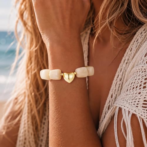 Turandoss Beaded Bracelet for Women, 14K Gold Plated Heart Bracelet - image 3
