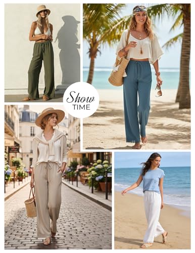Image of GRACE KARIN Women Linen Pants Wide Leg Casual Palazzo Pants Trousers