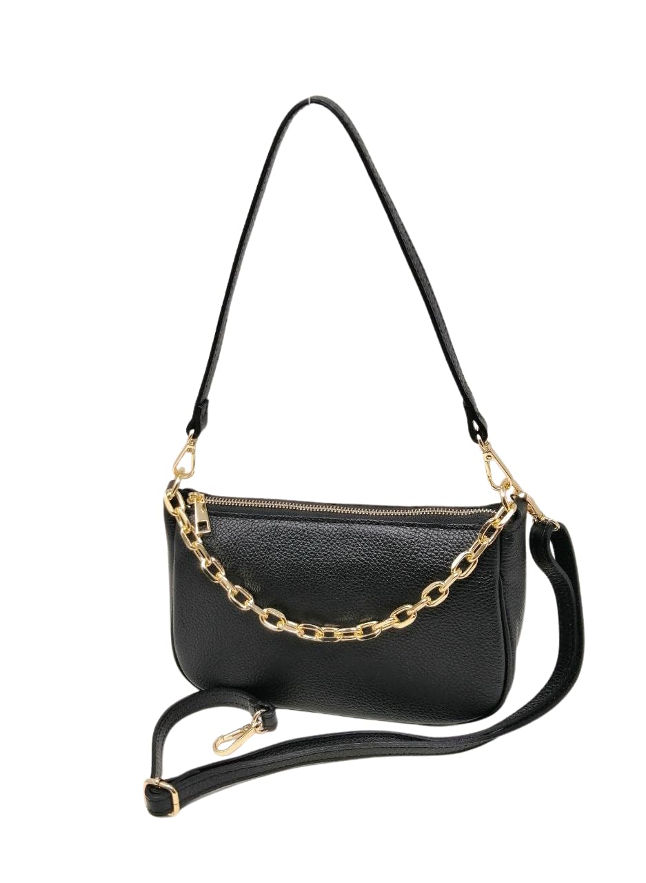 Borsetta Donna Piccola Elegante Vera Pelle Clutch con Catena a Mano Spalla e Tracolla Made in Italy Modello Stella