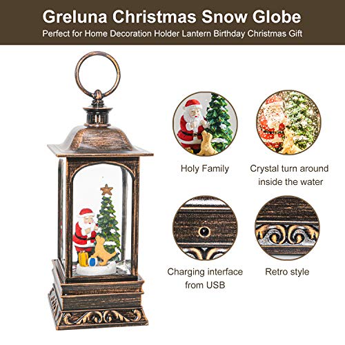 Snowglobes Christmas with Timer, Santa Claus Decoration LED Lantern with Glitter Great and Home Decoration (No Music) - Thumbnail 5