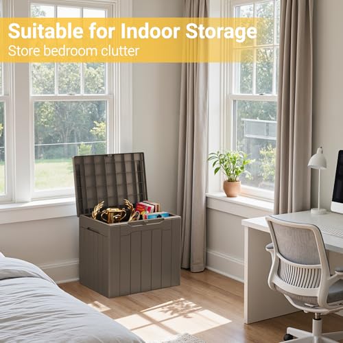 Image of Greesum Outdoor Storage Box 31 Gallon Storage Box with Lid for Patio Furniture, Garden Tools, Pool Supplies, Waterproof and UV Resistant, Lockable, Dark Brown