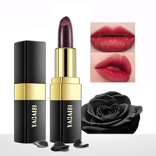Lápiz labial que cambia de color negro, bálsamo labial mágico que cambia de color (cambio negro a rojo ladrillo), bálsamo labial hidratante natural