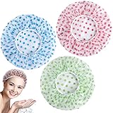 PAGOW 12pcs Reusable Shower Caps, Waterproof Bath Caps, Plastic Elastic Band Flower Printed Hair Hat For Women, Men, Kids, Home and Solon Use ( Multicolor: 3 Colors / Types )