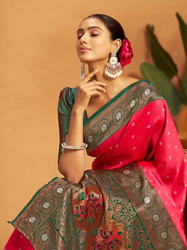 Image of EthnicJunction Women's Silk Blend Woven Paithani Saree With Blouse Piece | Wedding Saree | Heavy Saree
