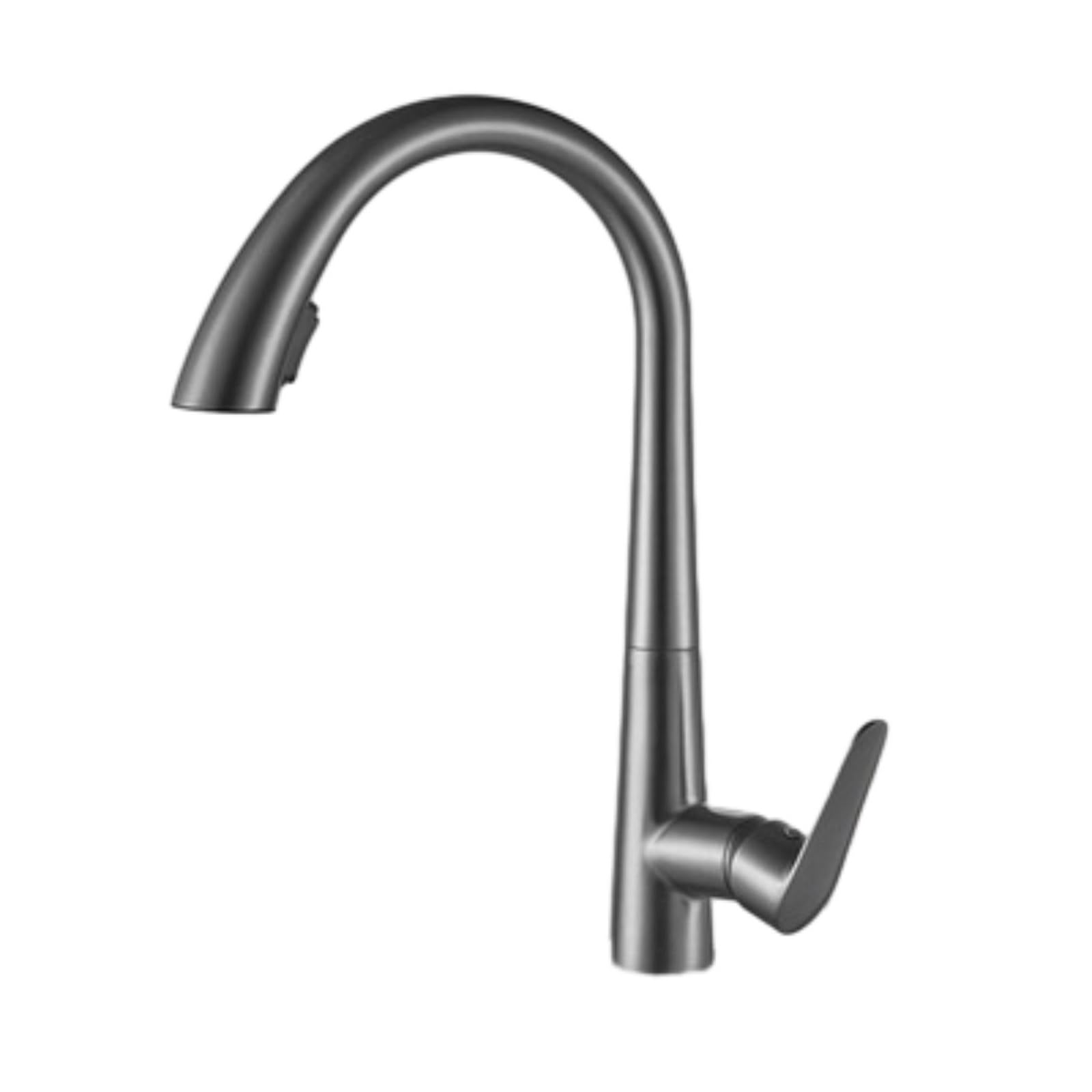 ZYCHSJXA Faucet Kitchen Copper Hot and Cold Swivel Pull-Out Vegetable Sink Splash-Proof C Gun Gray Double Water Outlet