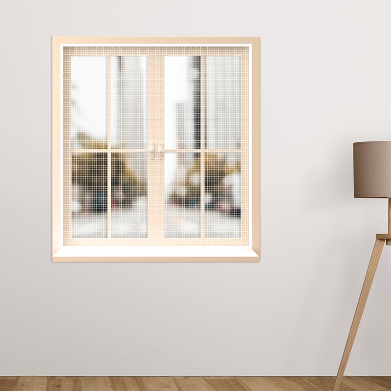 Image of Mosquito Net for Windows Pre-Stitched (Size:130cmX150cm, Color: Cream) Premium 120GSM Strong Fiberglass Net with Self Adhesive Hook Tape