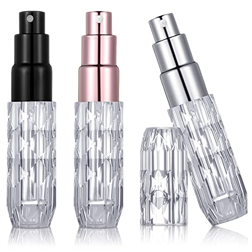 3 Pieces 5 ml Mini Perfume Atomizer Bottles Portable Perfume Bottles Refillable Perfume Empty Spray Bottles with Diamond Shape, Travel Size Perfume Sprayer with Aluminum Nozzle for Women Girls Travel