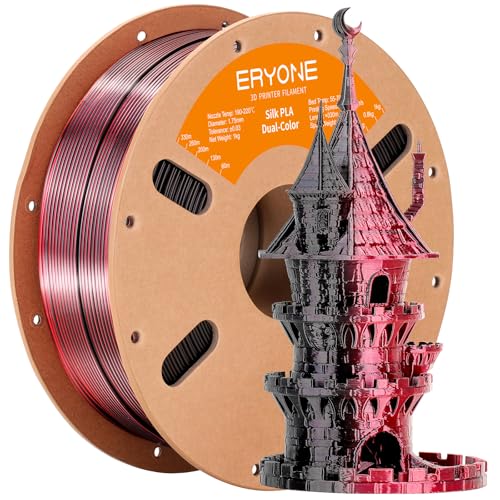 Image of ERYONE Silk Dual Color PLA Filament 3D Printer 1.75mm + /- 0.03mm, Bicolor Filament Two Tone PLA 1KG(2.2lbs) Cardboard Spool, Black Red