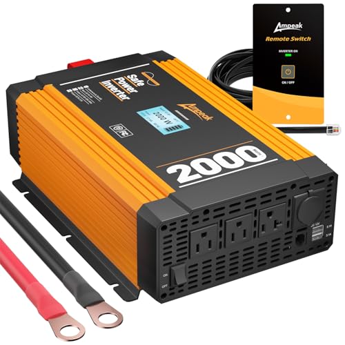 Image of Ampeak 2000W Pure Sine Wave Inverter,Power Inverter 12V to 120V AC for Solar,Truck,RV,Camping with Remote 17 Protections Dual AC Outlets 20A Socket Dual 5V/3.1A USB Ports