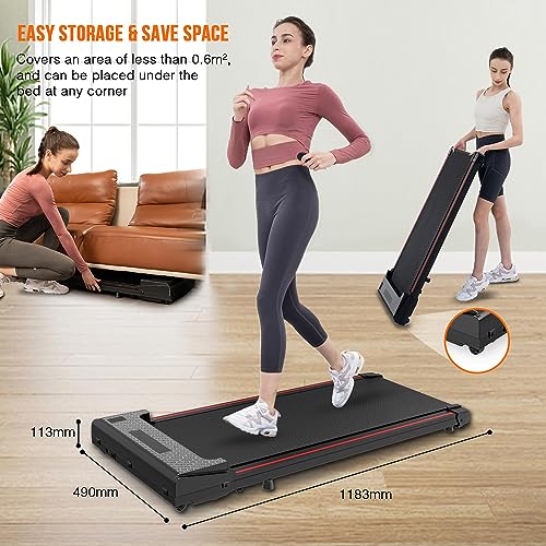 Compacte draagbare elektrische loopband, platte loopband voor onder het bureau, 1-6KM/H, LED-display en afstandsbediening, energiezuinig en geluidsarm, ruimtebesparend, geschikt voor thuis en kantoor. - Afbeelding 6