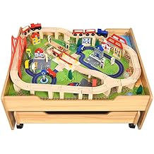 Train Table, Kids Play Table w/100 Multicolor Pieces, Storage Drawer, Train Set for Toddler w/Tracks, Trains, Cars, Gift for Boys and Girls Ages 3+ Years