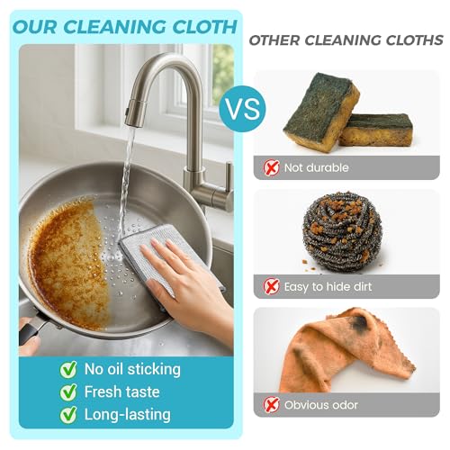 12 PCS Non Scratch Wire Dishcloth, Cleans Fast Without Scratching, Stands Up to Stuck-on Grime, Multi-Surface Safe, Wire Dishwashing Rag Cleaning Power for Everyday Jobs 7.87“ x 7.87” - Image 6
