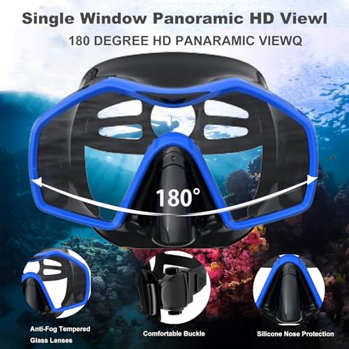Set de máscara y tubo de snorkel para adultos Keephigher, máscara panorámica con vidrio templado, anti-vaho y anti-fugas, snorkel ajustable con bolsa de transporte para buceo, natación y viaje miniatura 3
