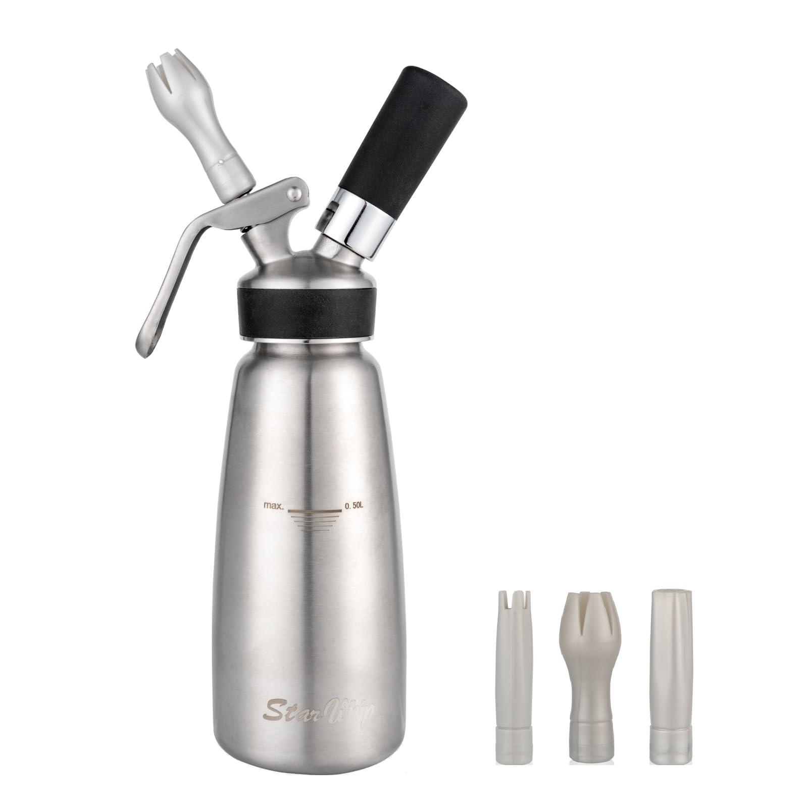 Professional Whipped Cream Dispenser Stainless Steel 304- Highly Durable Cream Whipper 1 Pint (500 mL) with 3 Tips andBrush, ZERO-LEAK Whipping Siphon Canister, Gourmet Maker (SS-P)