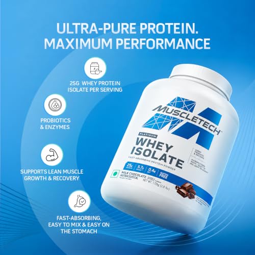 Image of MuscleTech Platinum Whey Isolate, 1.72 Kg (3.8lbs) Milk Chocolate, Protein Powder for Muscle Gain, 25g Protein + 5.7g BCAA, ultimate muscle building formula, increase strength & performance.