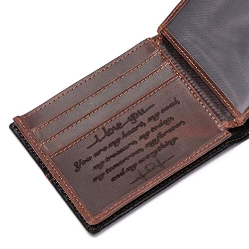 FeiYen Personalized Engraved Wallet for Boyfriend Husband from Wife Girlfriend - Christmas Valentines Day Birthday Anniversary Wedding - I Love You - Men Bifold Leather Wallets with Romantic Message2