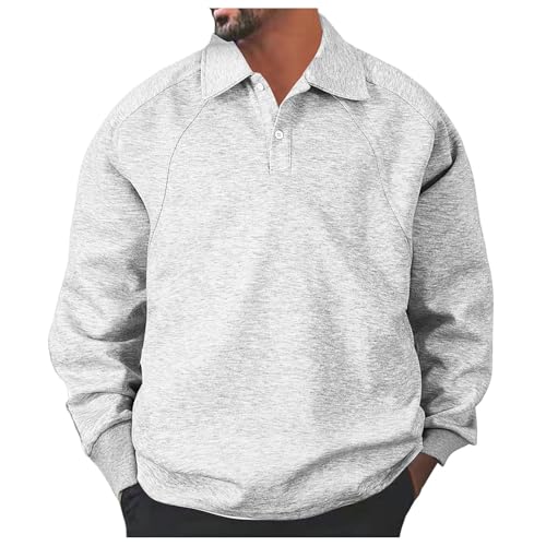 Image of Generisch Pullover Men's Sweatshirt Hoodie Spring and Autumn Heavy Lapel Loose Plain Casual Long Sleeve Top Male Trend, Light grey, S