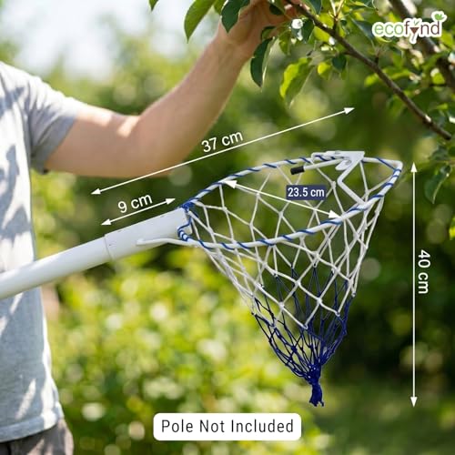 Image of ecofynd Fruit Picker Tool with Pole Attachment, Metal Frame & Nylon Net Basket for Mango, Apple, Lemon & Orange, Lightweight Fruit Harvester for Safe Fruit Picking from Trees, Garden & Farm (White)