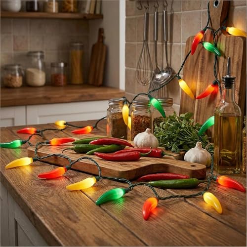 13.6Ft Multicolor Chili Pepper String Lights 35 LED Red Green Yellow Jalapeno Lights Plug-in Decorative Lights Waterproof for Cinco de Mayo Mexican Fiesta Home Patio Party Christmas Tree Decor