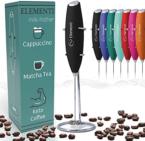 Elementi Frother for Coffee, Matcha Whisk Electric Milk Frother Handheld Coffee Frother Electric Handheld, Drink Mixer Coffee Mixer Wand, Coffee Whisk Frother, Coffee Stirrers Blender Stick (Black)
