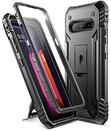 Poetic Revolution Series Case Designed for LG V60 ThinQ Case, Full-Body Rugged Dual-Layer Shockproof Protective Cover with Kickstand and Built-in-Screen Protector, Black