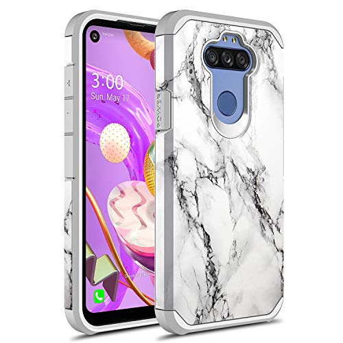 Rosebono Compatible with LG K31 Case, LG K8X/LG Tribute Monarch/LG Aristo 5 Plus/LG Aristo 5/LG Phoenix 5/LG Fortune 3/LG Risio 4 Slim Hybrid Graphic Armor Case (White Marble)