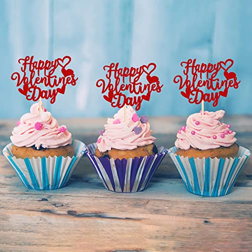 24 Pack Happy Valentine's Day Cupcake Toppers With Heart Glitter Sweet Love Theme Valentine's Day Cupcake Food Picks Valentine's Day Theme Birthday Party Cake Decorations Supplies Red #TOP6