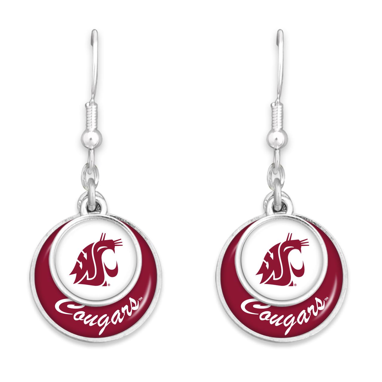 From the Heart Washington State Cougars Stacked Disk Earrings Jewelry Gift Licensed WSU, Silver