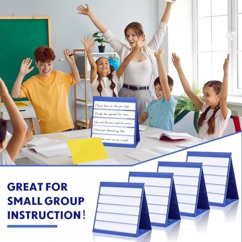 Pocket Chart, Tabletop Pocket Chart Stand Double Sided Self Standing Display with Dry Erase Cards for Classroom School Office Teacher Student Home Learning, Blue