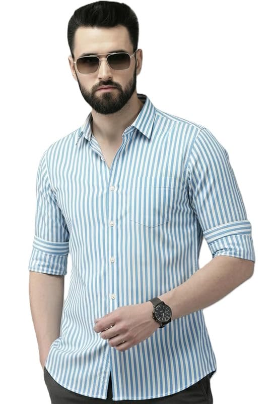 Image of U TURN Men's Casual Solid Stylish Formal Striped Shirt for Men