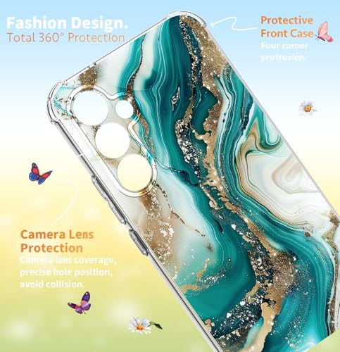EMUYGIU for Samsung Galaxy S26 Case Flowers and Marble [Buffertech 6.285ft Military-Grade Drop Protection] [Anti Peel Off Tech] Clear TPU Bumper 5G Phone Cover Design (Green Gold with Holder) - image 3
