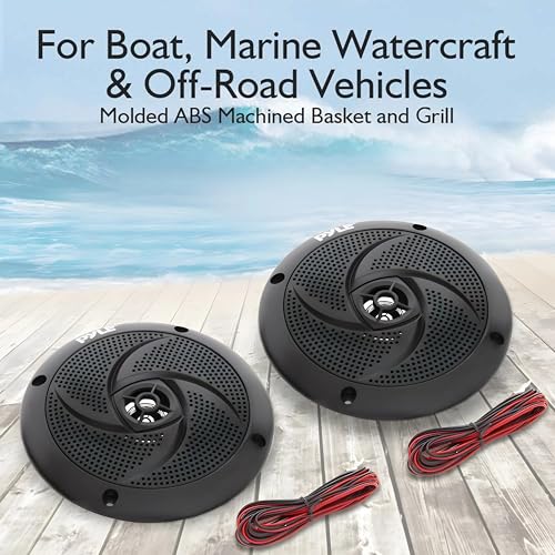 Pyle Marine Speakers Waterproof 2-Way Outdoor Audio System 13cm, 180W Power, Low-Profile Slim Design, Weather-Resistant Stereo Sound for Boat, ATV, UTV & More – Pair (Black)