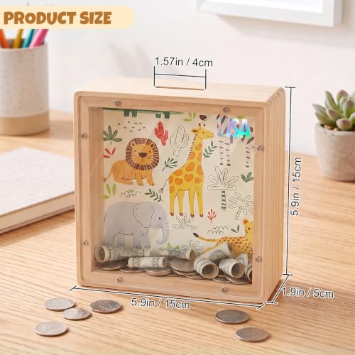 Image of MHJY Wooden Piggy Bank for Kids Personalizable DIY Coin Bank for Girls Boys