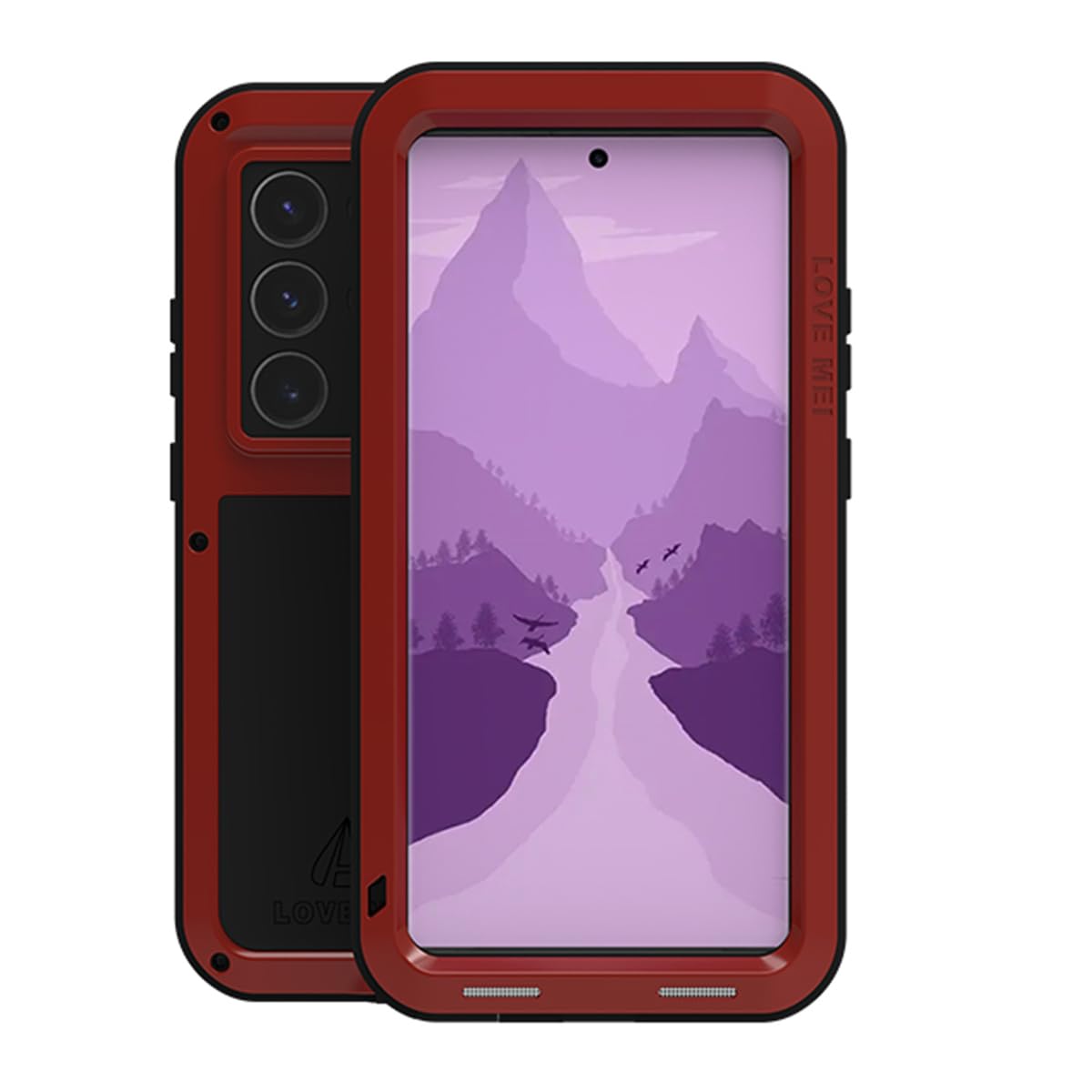 LOVE MEI for Samsung Galaxy S24 Ultra Case,[Without Screen Protector] Outdoor Sports Military Heavy Duty Metal Cover Shockproof Dustproof Full Body Protective Case (Red, S24 Ultra)
