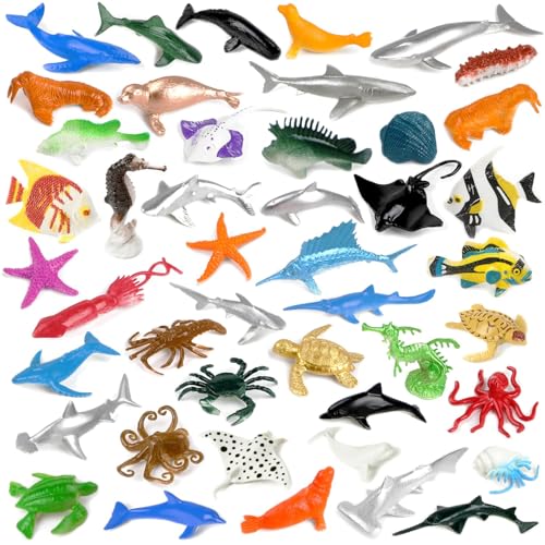 YUYWWAN 46 Stück Meerestiere Figuren Set, Kleine Tiere Figure, Interessant Meerestiere Figuren Torten Deko, Kleine Tierfiguren für Kinder Partygeschenke, Lernspielzeug, Schreibtischdeko