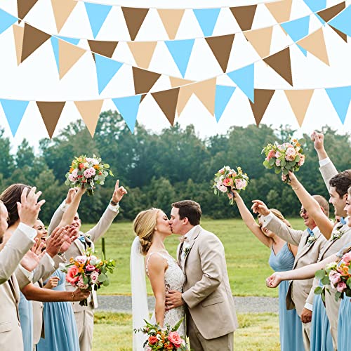 Image of 32Ft Brown Blue Party Decorations Brown Blue Pennant Banner Fabric Triangle Flag Bunting Garland Streamers for Teddy Bear Safari Wild Baby Shower Gender Reveal Birthday Theme Party Decor