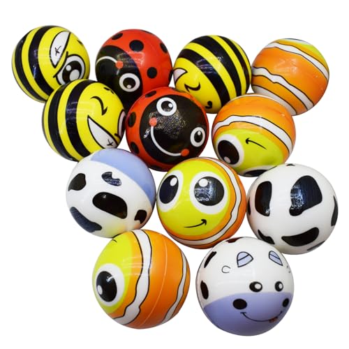 Image of Asera 12 Pcs Colourful Animal & Insect Design Soft Sponge Balls for Kids | Lightweight Indoor & Outdoor Play | Stress Relief Toy | Birthday Return Gifts, Party Favors