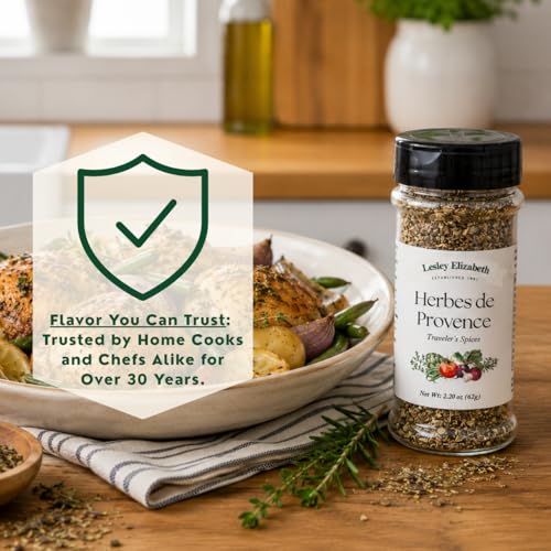 Image of Lesley Elizabeth Herbes de Provence Traveler's Spices - Authentic French Herb Blend for Chicken, Fish, Pork & Vegetables | All-Purpose Gourmet Cooking & Grilling Seasoning