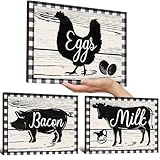 Jetec 3 Pieces Farmhouse Kitchen Decor Wooden Pig Cow Chicken Signs Rustic Buffalo Plaid Wall Art Farm Animal Plaque for Kitchen Home Wall Decorations, 13.8 x 10.3 Inch