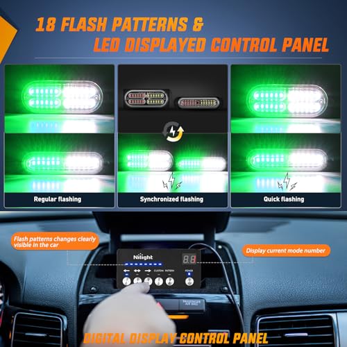 Image of Nilight 8PCS Led Strobe Lights with Controller 12V 24V Sync Green White