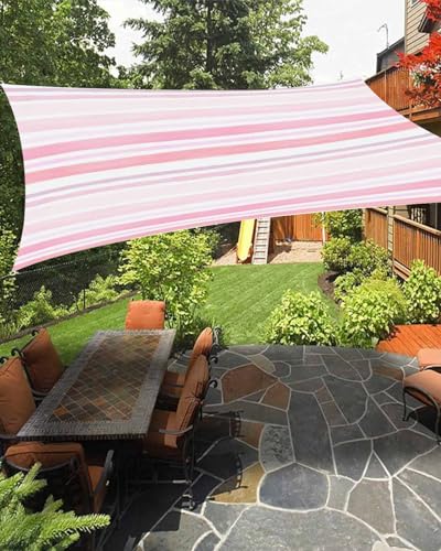 Boanket Sun Shade Sail 12' x 16', Pink Striped Sun Blocking Shades Privacy Outdoor Covering, Watercolor Pink Ombre Stripes Shade Cloth for Patio Deck Terrace Garden Lawns Beach Backyard