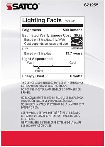Miniatura 6 de Satco Bombilla LED G40 S21255-6 W, 2700 K (paquete de 6)