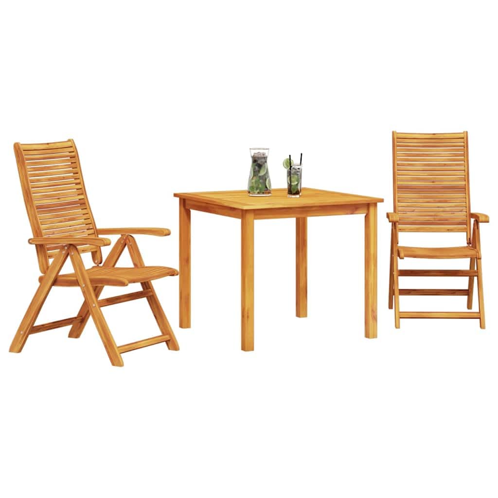 Juego de mesa de jardín de madera maciza de acacia, 3 unidades, color marrón, mesa de jardín plegable con superficie aceitada para comidas acogedoras al aire libre