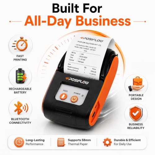 Image of Thermal Label Printer for Business Office Home | Inkless Thermal | Mobile, Desktop Compatible (BillSmart (PSF210-Only 2inch Receipt Printer))