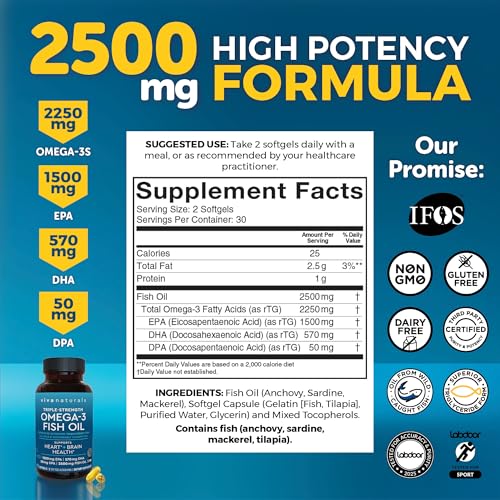Viva Naturals Omega-3 Fish Oil, Triple Strength, 2500 mg, 60 Softgels – Re-Esterified Omega 3 Fatty Acids Including EPA, DHA, DPA - Pascatarian-Friendly - Image 3